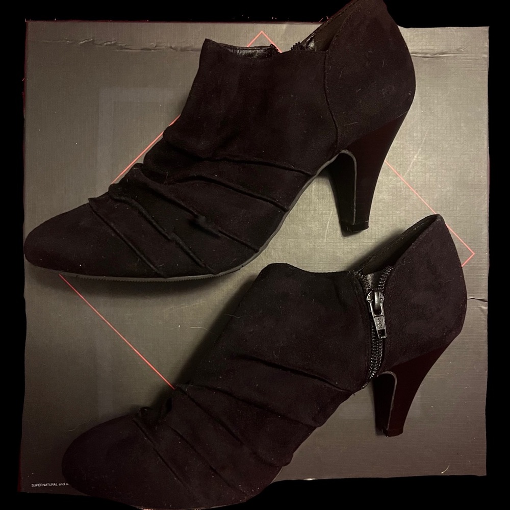 Laura Ashley Soft Velvety Suede Bootie Heels